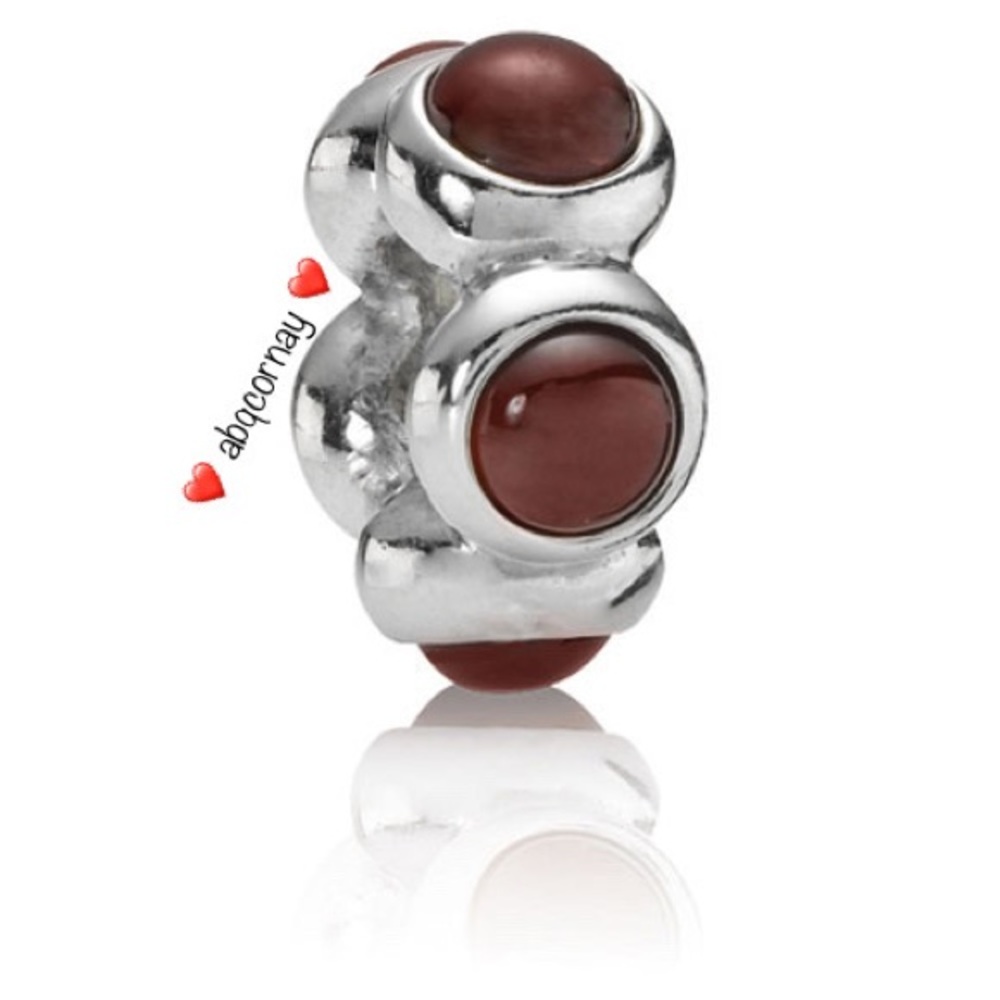 EUC Pandora 790538GR Sterling Silver Abstract Garnet Cabochon Bead/Charm